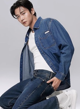 CK Jeans韩国代购25秋新款男士复古蓝色水洗纯棉牛仔衬衫4RD764G