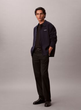 韩国代购2026春季CKJ男纯棉轻薄针织夹克休闲马球前开深蓝4RF315G