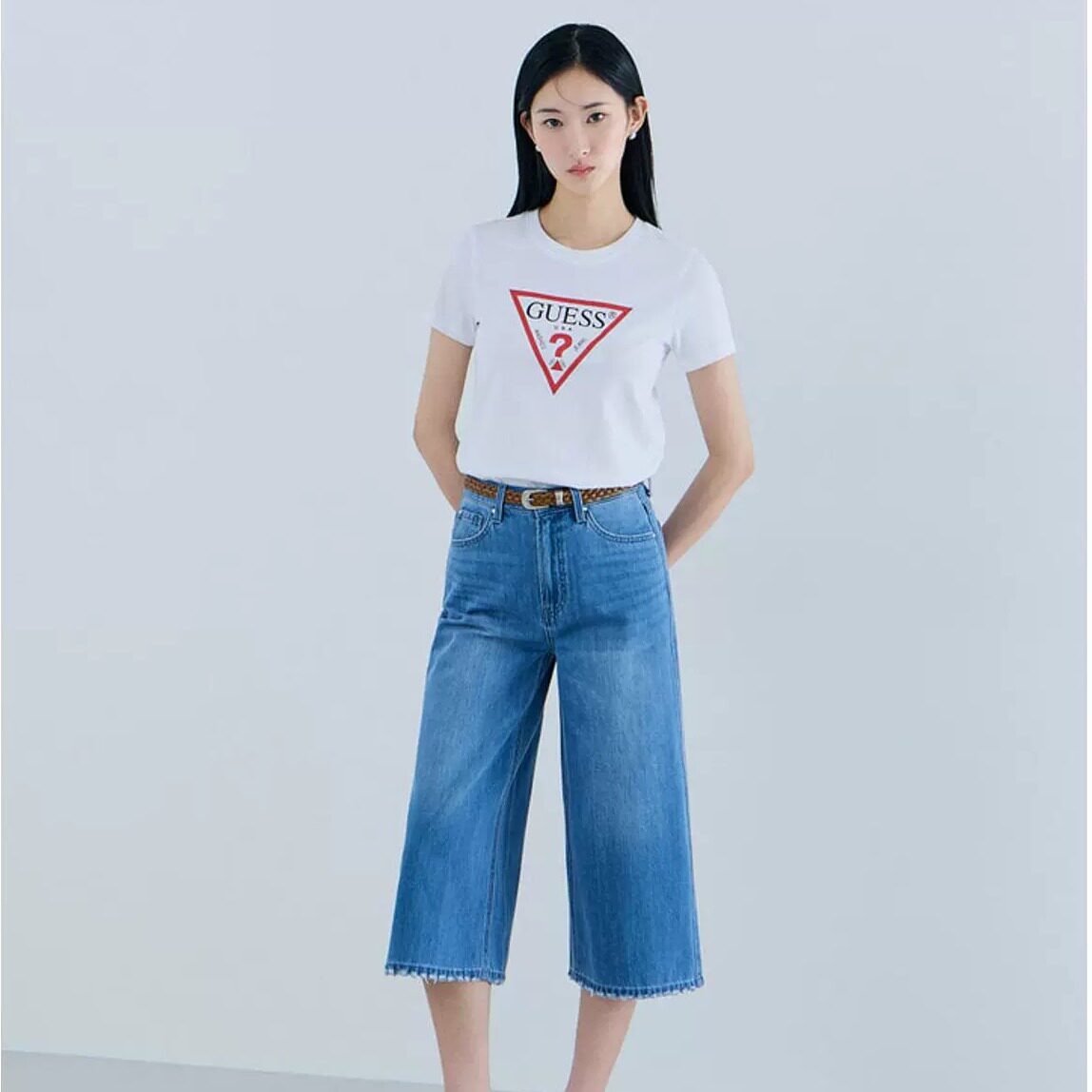GUESS女夏季中蓝牛仔五分短裤