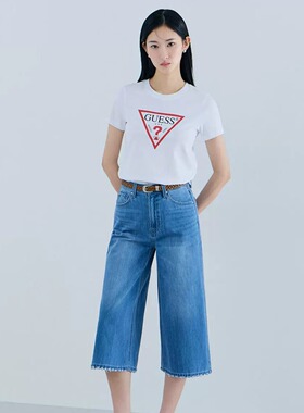 韩国代购GUESS女26夏季牛仔短裤休闲五分裤中蓝色YQ2D6960