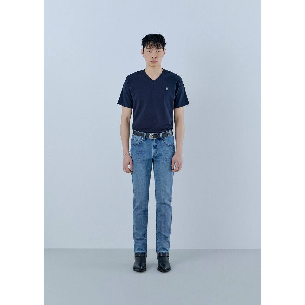 韩国代购GUESS男士弹力修身直筒牛仔裤休闲日常裤浅蓝MQ1D9050