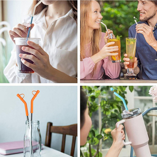 防尘防漏吸管延长管套带帽食品级硅胶适配Stanley杯8mm吸管嘴配件