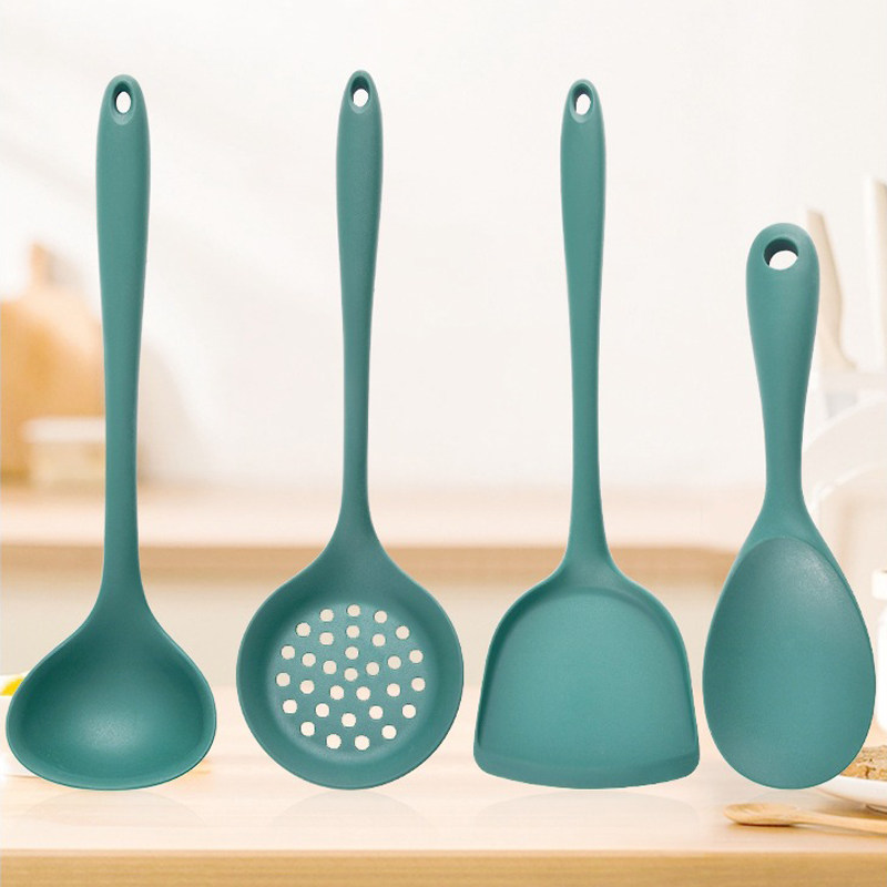 墨绿色家用炒菜铲子炒勺不粘锅专用耐高温饭勺捞篱汤勺食品级硅胶
