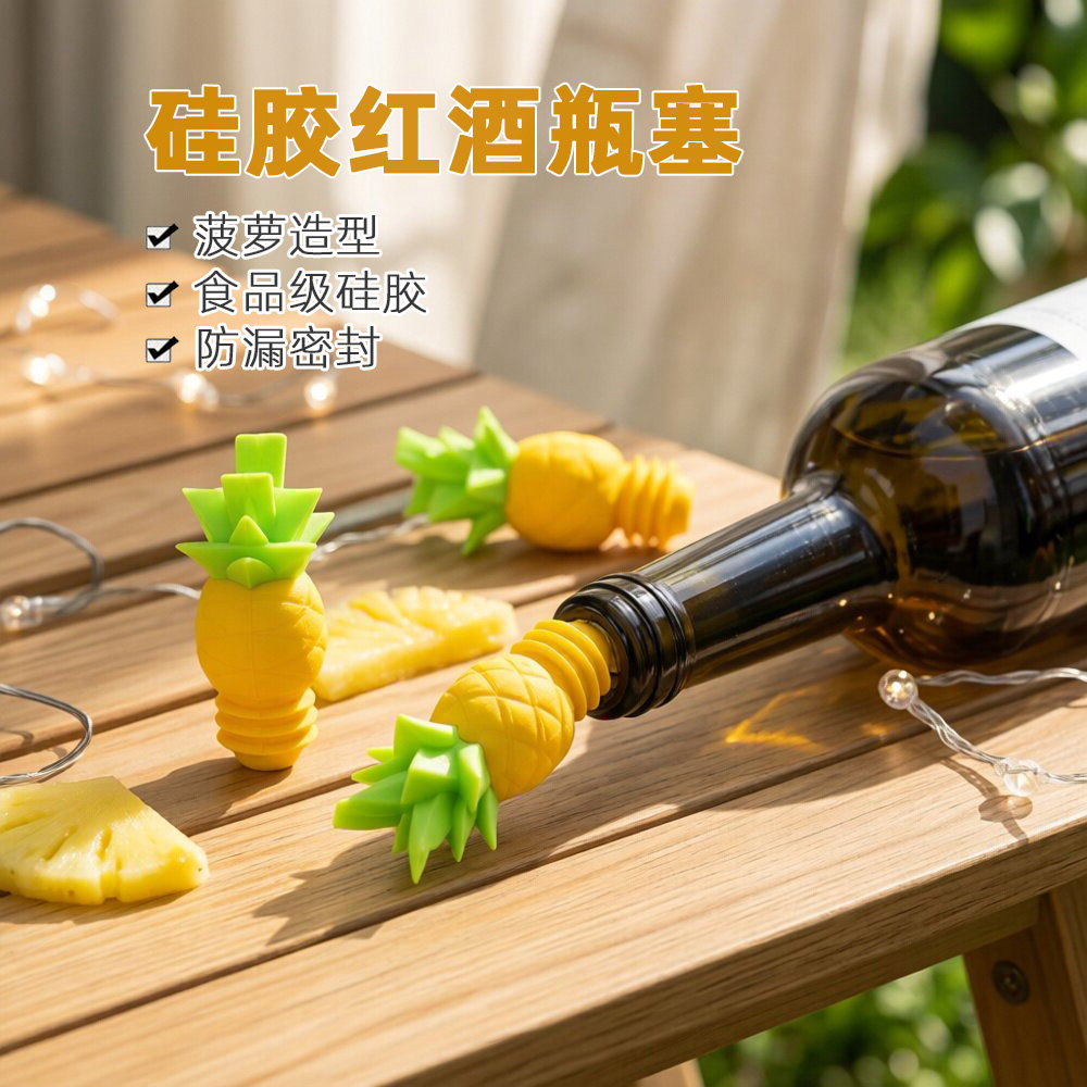 菠萝酒瓶塞热带风情创意造型白酒防漏塞食品级耐高温红酒密封塞