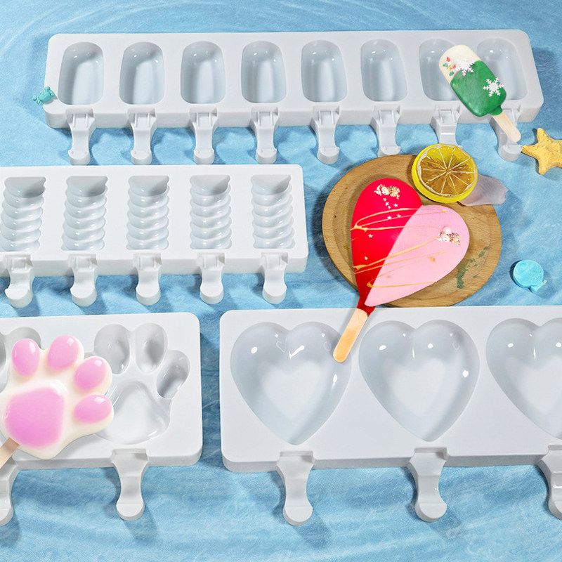 卡通可爱8猫爪雪糕硅胶模具爱心巧克力冰棍自制冰棒冰淇淋易脱模