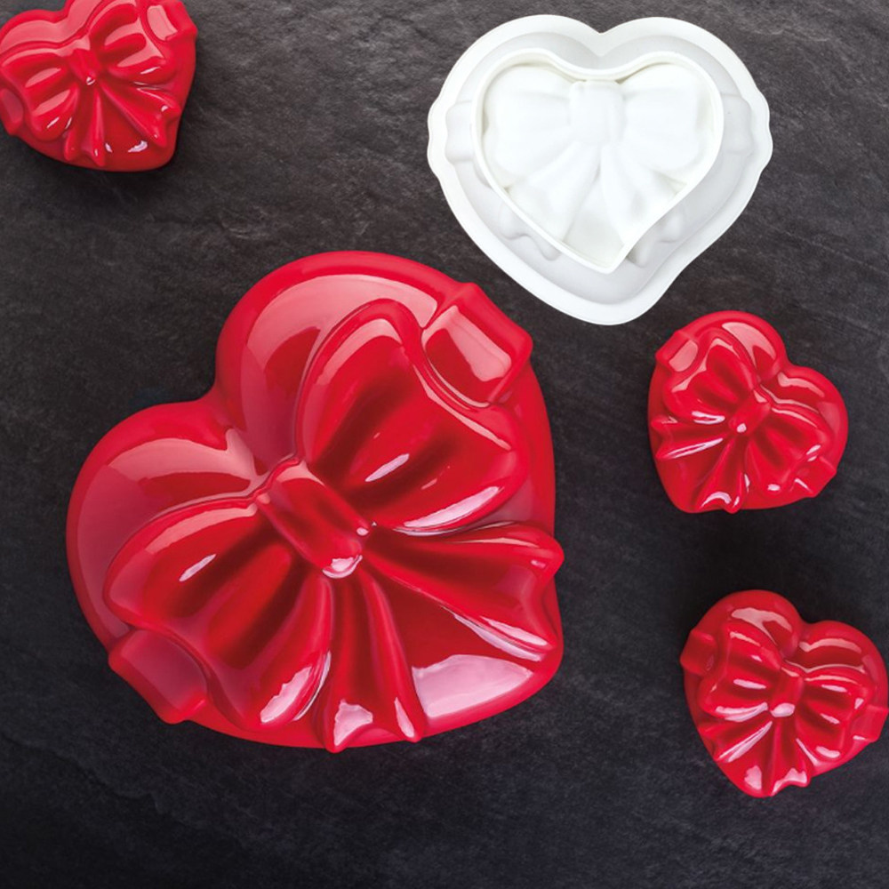 蝴蝶结爱心法式慕斯蛋糕硅胶模具情人节心形巧克力冰淇淋模软磨具