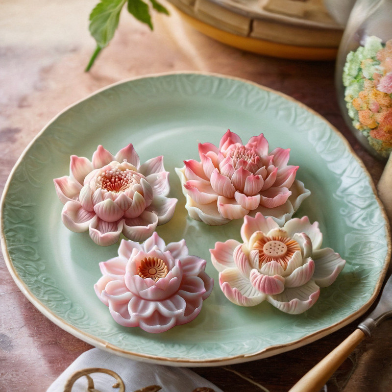 国风荷花慕斯蛋糕模具手工莲花糕点和菓子布丁硅胶模具创意不粘模
