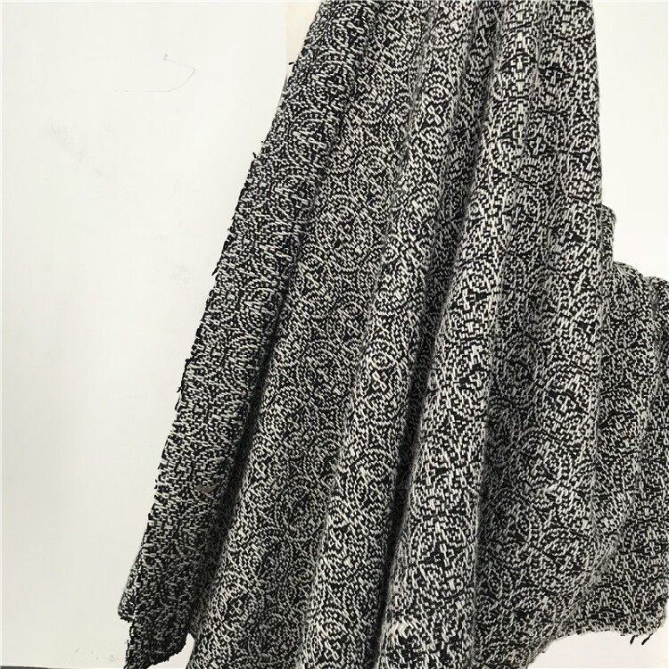 黑白色编织布料 羊毛粗纺服装大衣面料 厚实深色衣服料子