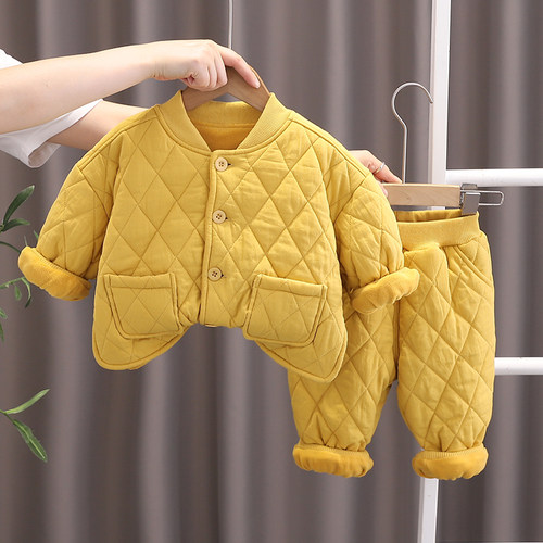 婴儿衣服男女童加绒夹棉两件套