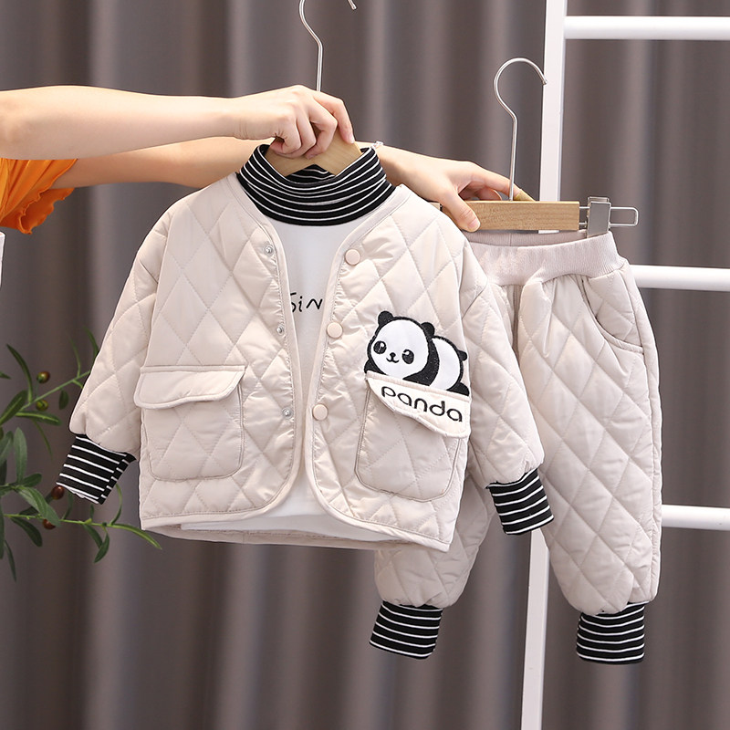 男童装冬季加厚套装儿童家居酷帅韩版棉服三件套宝宝时髦冬装衣服