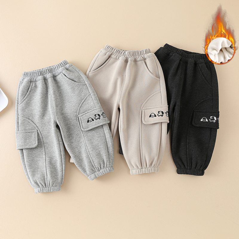 男童加绒运动裤一体绒2025新款