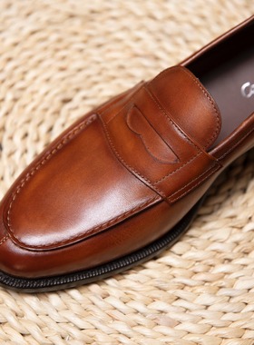 葡萄牙Carlos Santos经典乐福Weston金色鞋底Braga擦色Ivy风格