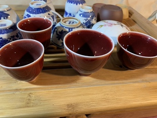 老旧景德镇567瓷朗红手工主人杯压手杯酒杯茶杯闻香杯青花主人杯