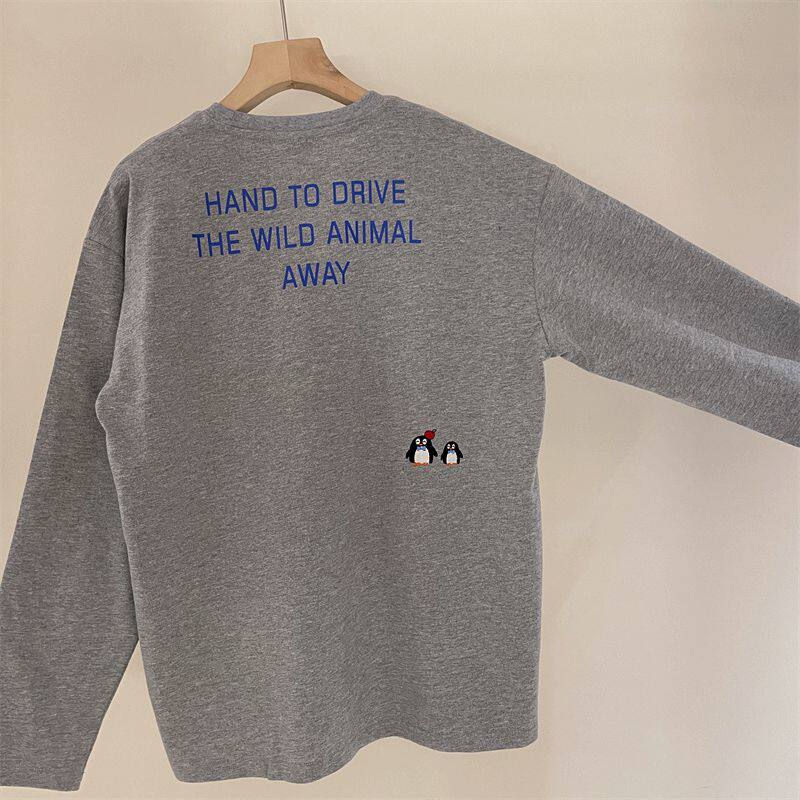 绵软亲肤~150-180中大童个性刺绣长袖T恤25春秋青少年纯棉圆领衫