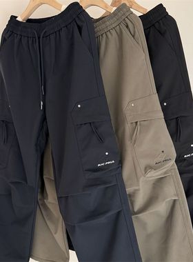 温暖有型复合绒~160-185中大男童一体绒工装裤青少年加厚运动长裤