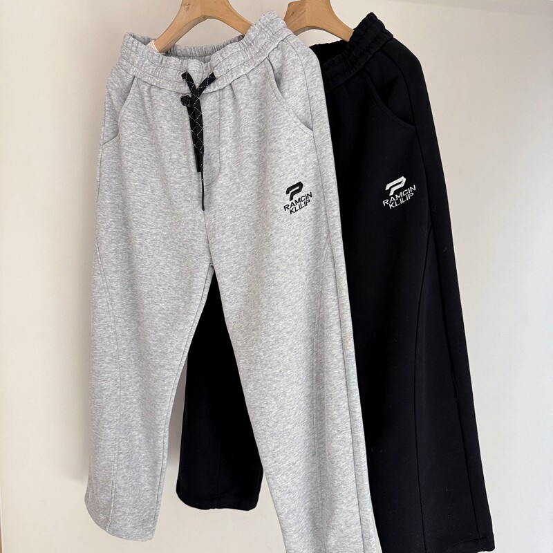 舒适复合棉~150-190中大童简约卫裤春秋青少年刺绣直筒亲子运动裤