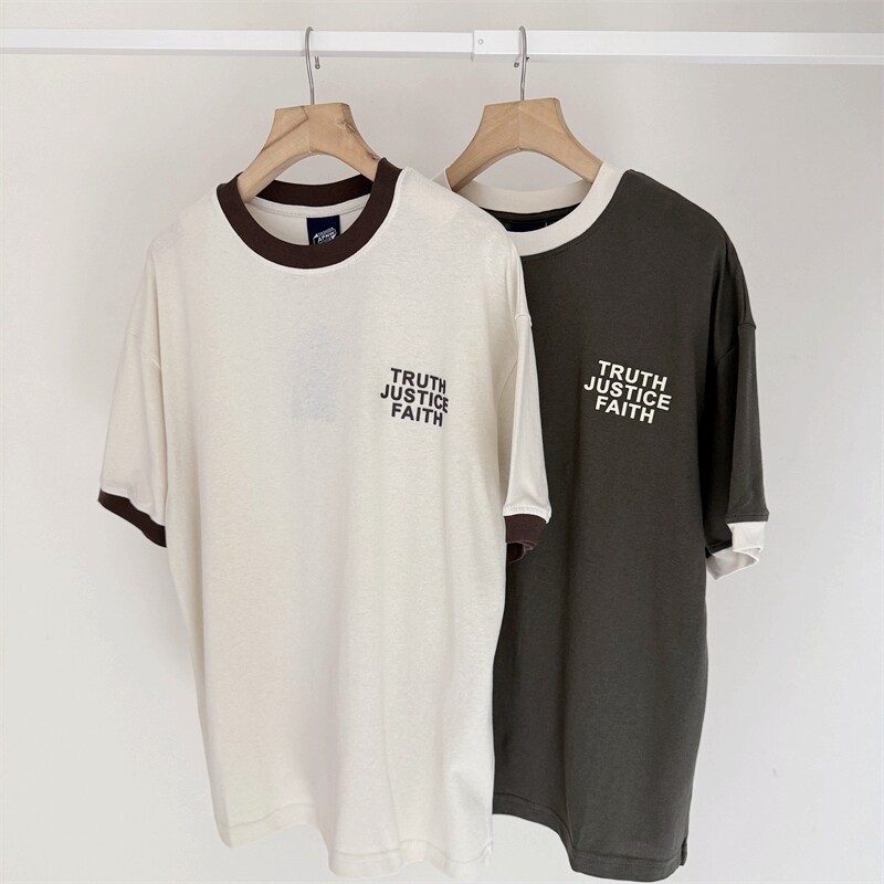 健康薄棉~150-190中大童字母纯棉短袖T恤夏季青少年圆领亲子T恤