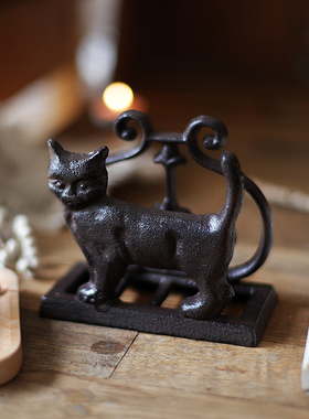铸铁猫纸巾架复古铁艺摆件