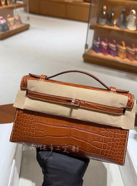 金典/纯手工迷你凯莉一代mini kelly22马鞍色原厂美洲鳄鱼皮银扣