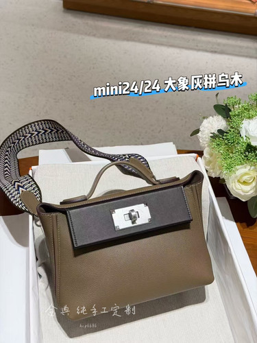 金典/纯手缝mini2424原厂evercolor拼swift皮大象灰凯莉手提包