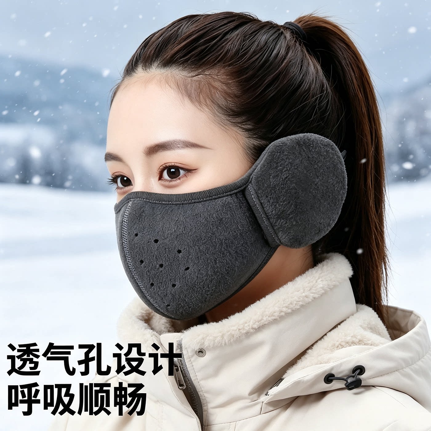 防风护耳口罩冬季女士户外骑车防寒耳暖保暖透气面罩可爱毛绒耳套