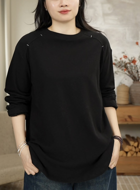 圆领秋冬德绒圆领下摆开叉宽松大版中长T恤内搭女 9103