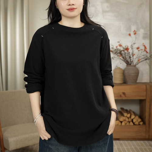 圆领秋冬德绒大版中长T恤