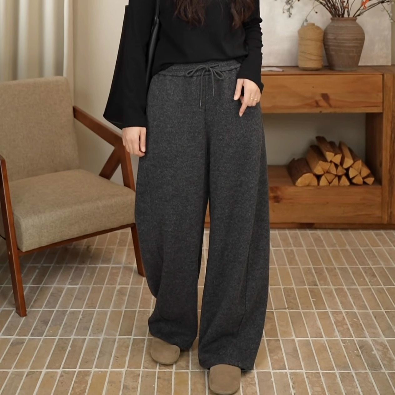 秋冬羊毛松紧腰抽绳垂感显瘦休闲阔腿香蕉长裤女 9987,女装/女士精品,休闲裤,淘宝优惠券,粉丝福利购,淘宝优惠卷