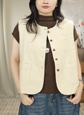 时尚纯色灯芯绒无袖常规百搭风马夹 25106