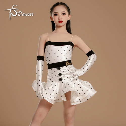 小黑点新款高级感拉丁舞练功服女童少儿训练吊带分体套装表演出服