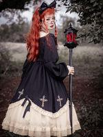 A oversized 200-pound chubby girl's gothic lolita dress, a dark-themed long-sleeved Lolita dress for Halloween thumbnail 3