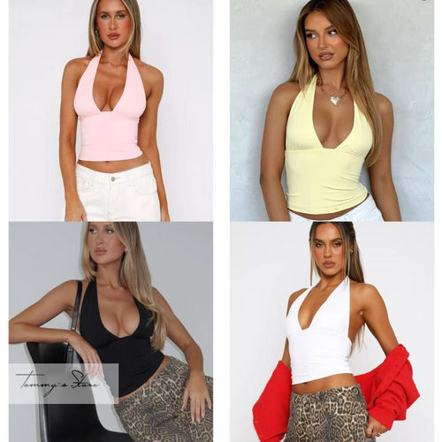 塔米家 W-F挂脖深V百搭露背上衣 G3-3