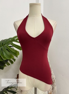 塔米家 W-F纯色深V不规则衣摆挂脖上衣 两色可选 E2-1