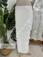 Tammy's P-P white ruffled slit half length skirt B1-1