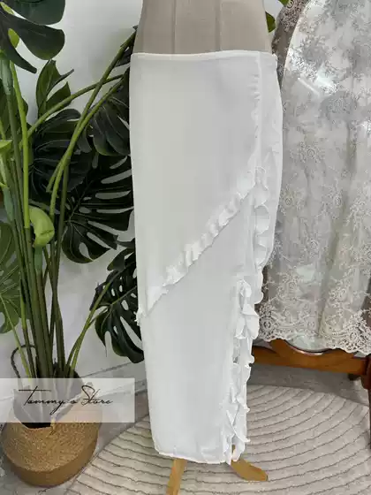 Tammy's P-P white ruffled slit half length skirt B1-1