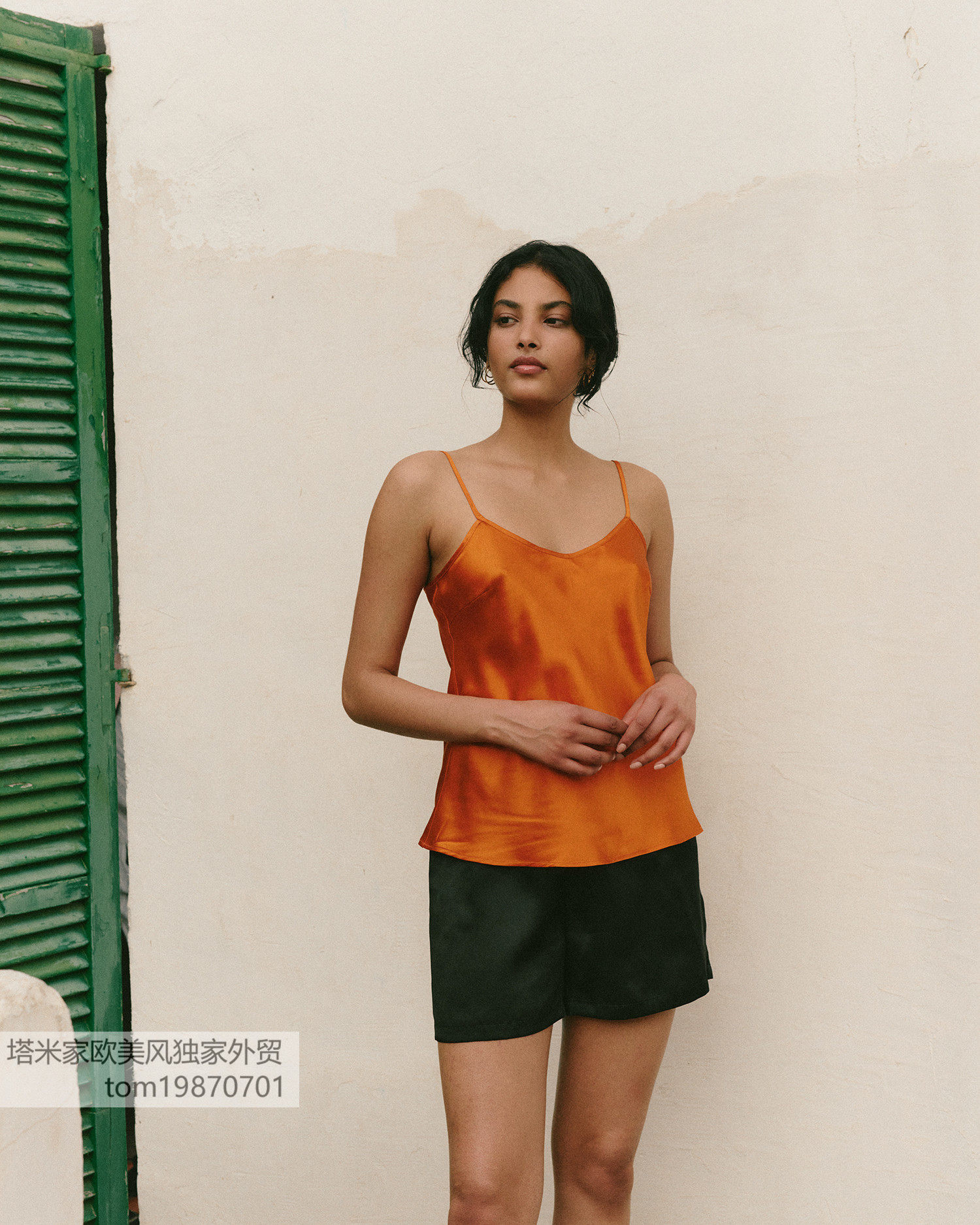 塔米家 欧洲品牌法式光泽休闲纯色吊带上衣