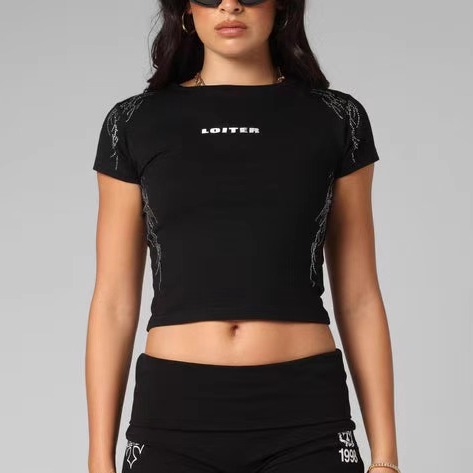 塔米家 澳洲潮牌L01T*R钉钻街头刺绣logo短袖短款T恤 C4-2