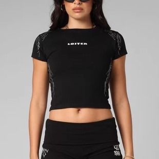 澳洲潮牌L01T R钉钻街头刺绣logo短袖 T恤 短款 塔米家