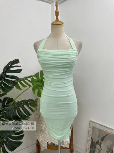 塔米家 外单快消品牌网纱皱褶挂脖连衣裙