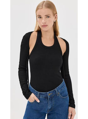 塔米家 澳母狮子L*on*ss纯色挂脖背心长袖肩套两穿上衣 E4-4