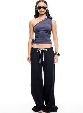 塔米家 澳母狮子L*on*ss深蓝色抽绳阔腿直筒牛仔裤 外G2-4