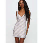 塔米家 P格子吊带V领复古连衣裙