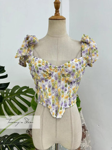 塔米家 英单Pr*ttyLT网纱立体花花钢托鱼骨系带背心上衣