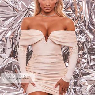 塔米家 英Oh-P鱼骨钢托露肩性感长袖连衣裙 断码 特价 外G4-3