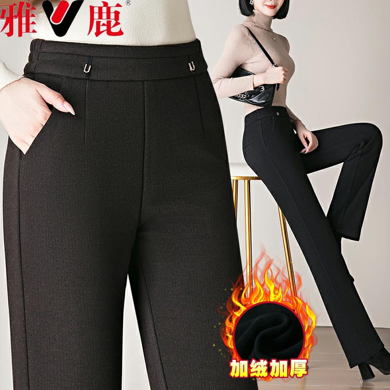 妈妈秋冬加绒加厚松紧直筒裤
