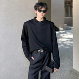 垫肩设计感潮牌T恤卫衣堆堆领痞帅宽松纯色高街男长袖CD2267P48，男装T恤，电商A070