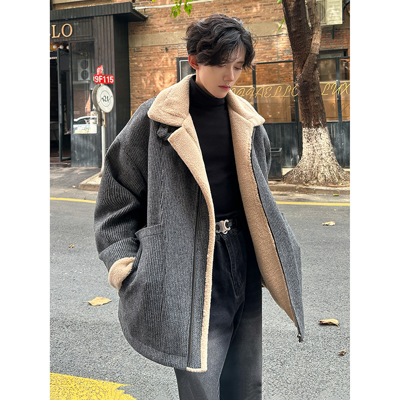 羊羔绒设计感冬棉服男宽松加厚保暖毛呢棉袄外套棉衣 312 P128图片