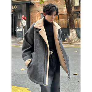 羊羔绒设计感冬棉服男宽松加厚保暖毛呢棉袄外套棉衣 312 P128图片