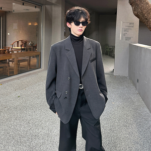 垫肩老钱风休闲西装高级感痞帅拼接外套伴郎上衣小西服 X213 P108图片