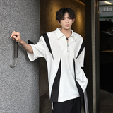 垫肩半袖小众解构拼接高级方领T恤感高街短袖男polo衫CD1048P60，男装T恤，电商A070